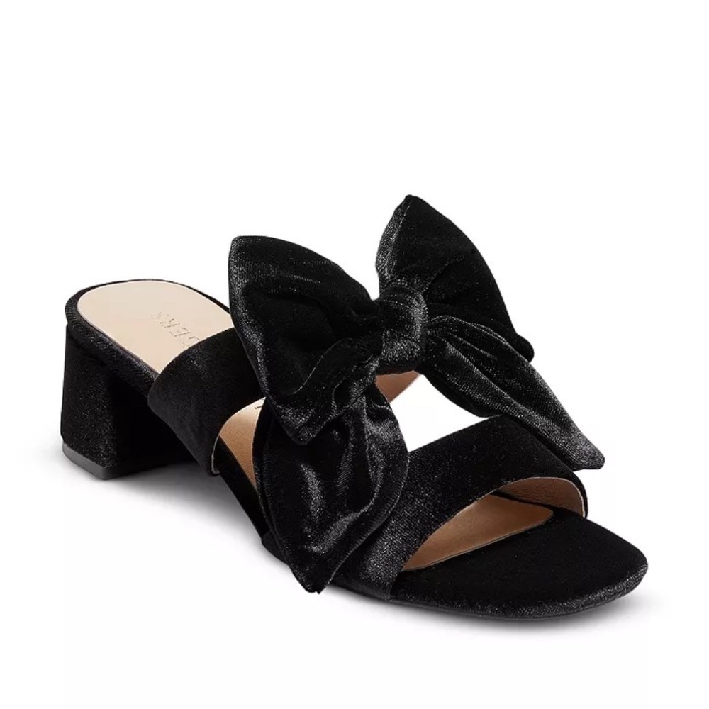 NWT Jack Rogers Heidi Velvet Bow Embellished Mid Heel Sandals in Black Women’s 7